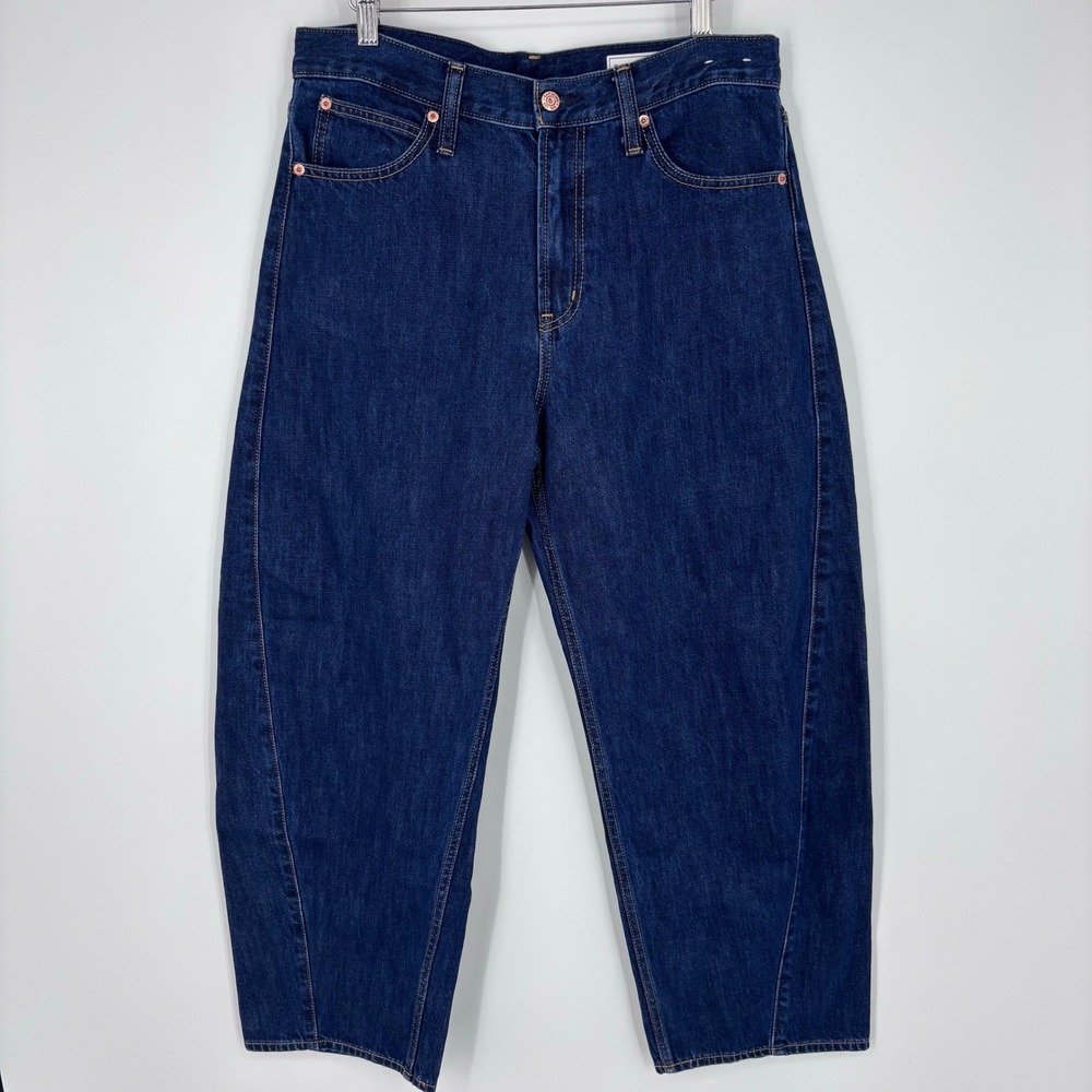 Gap Barrel High Rise Jeans Women 10P Blue Dark Wash Denim Curved Leg Cropped